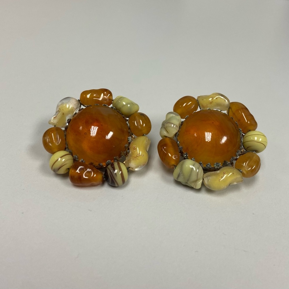 Vintage Glass Clip-On Earrings Marked Japan
